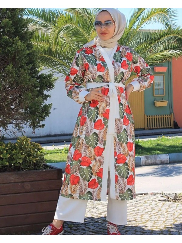 Dijital Baskı Krep Kumaş 3'lü Kimono