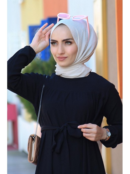 Siyah Klinkır Göğüsten Robalı Elbise