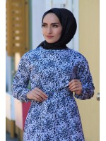 Siyah Beyaz Çıtır Desen Elbise