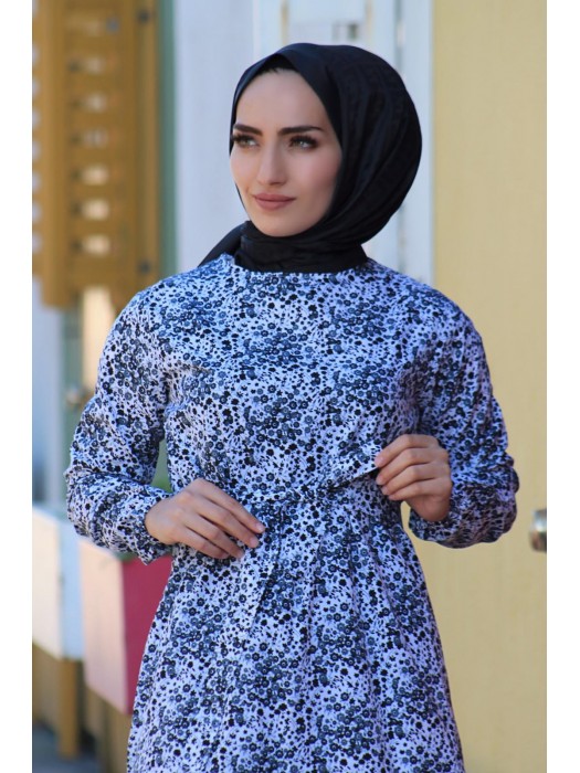 Siyah Beyaz Çıtır Desen Elbise